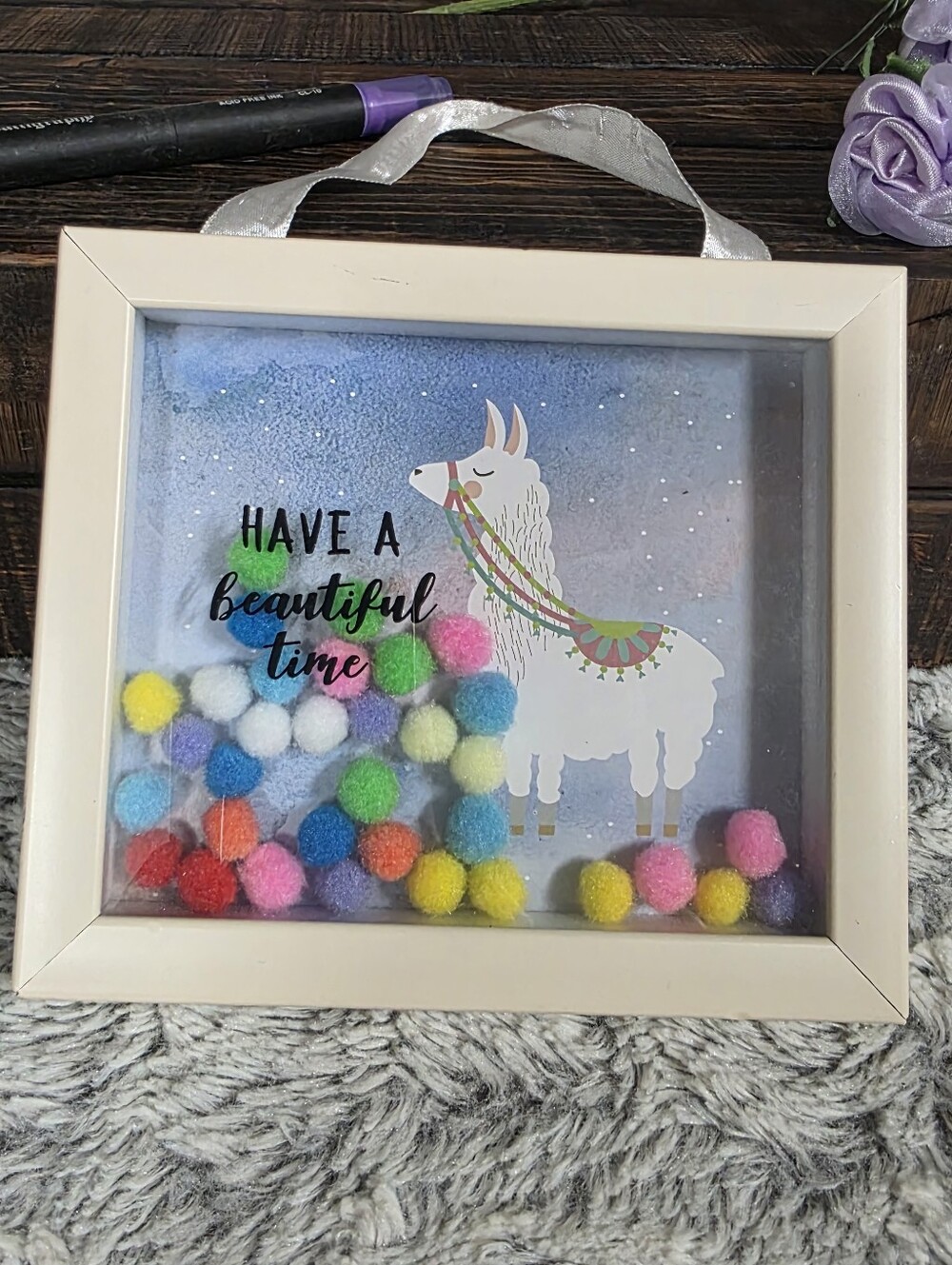 Cute Llama Hanging Decor with Tiny Colorful Pompoms for Cubicle or Small Spaces